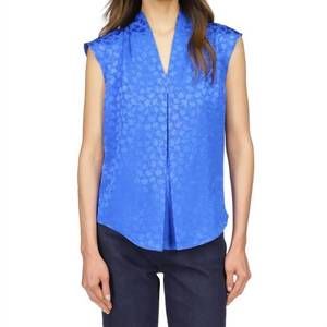 NEW MICHAEL KORS fleur jacquard sleeveless silk top in grecian blue